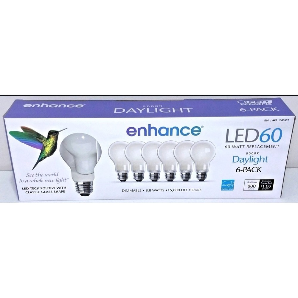 Feit Electric Enhance LED 60W Replaceable Dimmable Daylight 5000K Bulbs 6pk
